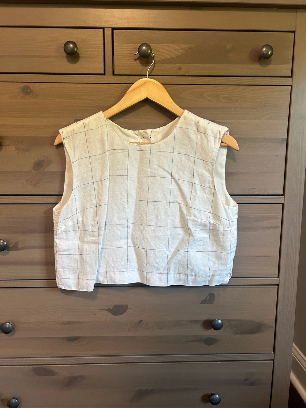Ann Taylor Ivory Windowpane Linen Crop Top